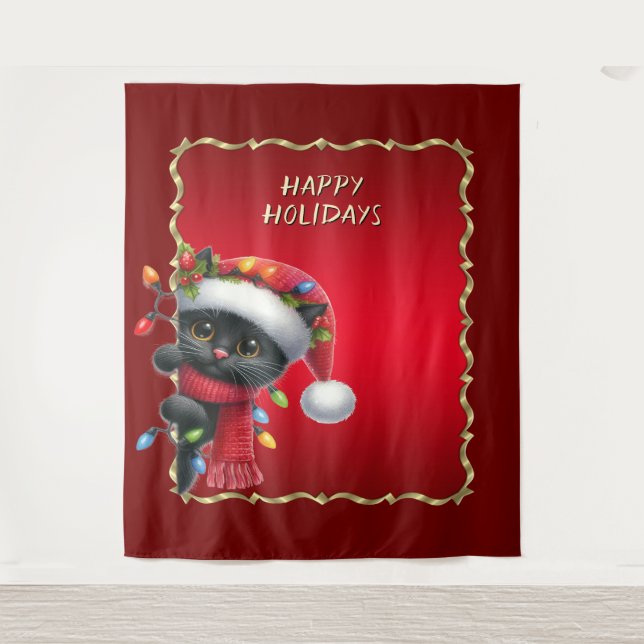 Tenture Christmas Black Cat Holiday Backdrop (Devant)
