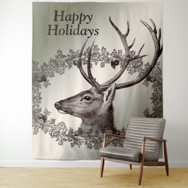 Tenture Christmas Party Floral Reindeer Golden Winter (En situation)