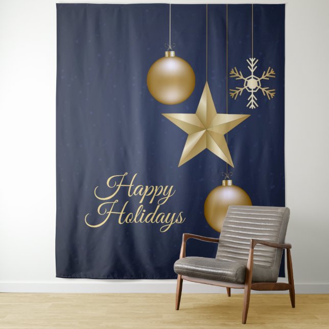 Tenture Christmas Party Golden Ornament Navy Blue Elegant (En situation)
