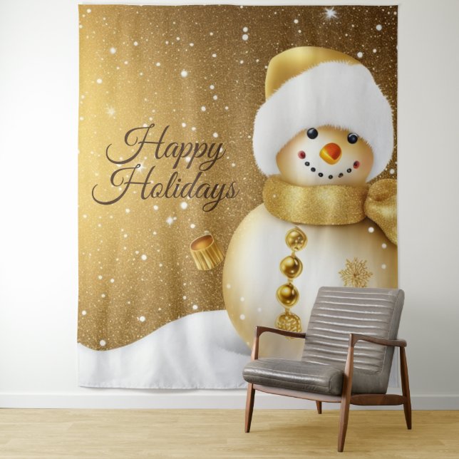 Tenture Christmas Party Golden Snowman Snowflakes Holidays (En situation)