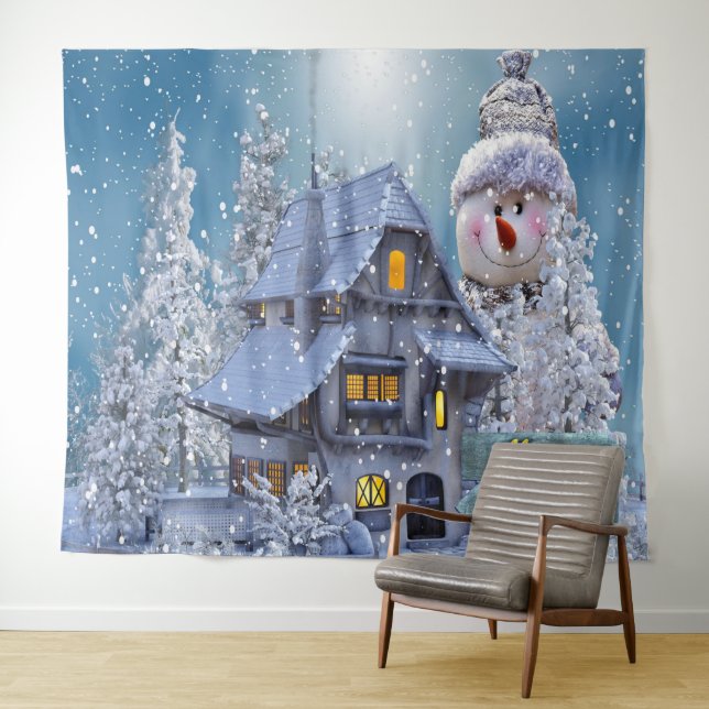 Tenture Christmas Party Winter White Snowman Blue Rustic (En situation (horizontale))