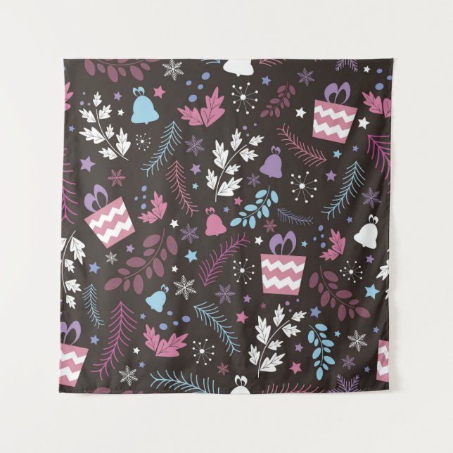 Tenture Christmas seamless pattern with tree,  snow,  gift (Devant)