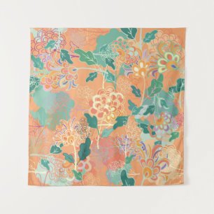 Tenture Chrysanthème chinois : motif orange floral.