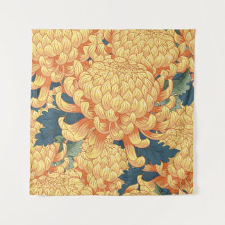 Tenture Chrysanthèmes japonais : motif floral jaune.