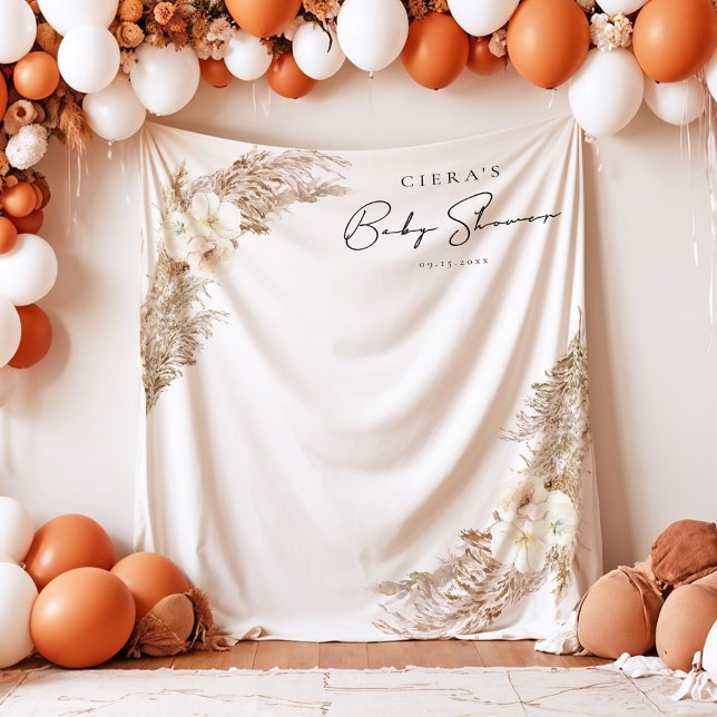 Tenture CIERA Baby shower en herbe de Pampas de Bohême (Créateur téléchargé)