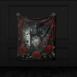 Tenture Cimetière gothique Jardin Rose avec Rouge et Noir