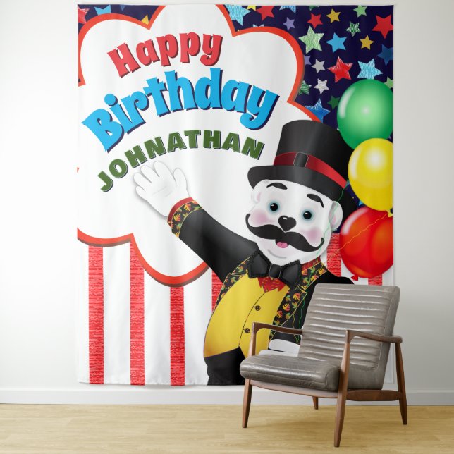 Tenture Cirque Ringmaster Ours Anniversaire Contexte (En situation)