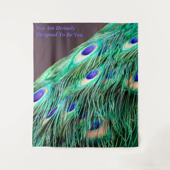 Tenture Citation Conçue par Peacock Feathers Blue Green Pu (Devant)