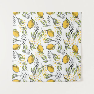 Tenture Citron, branches vertes : motif abstrait.