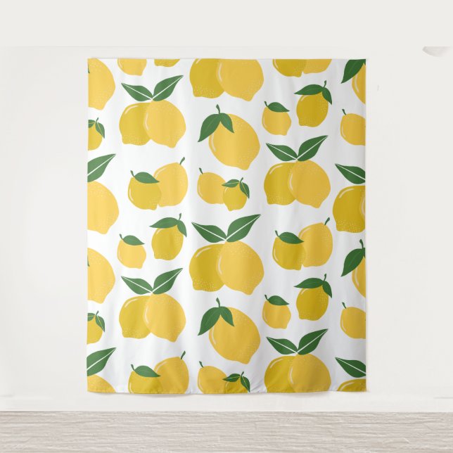 Tenture Citron Motif Fruit Rétro Jaune Sur Blanc (Devant)