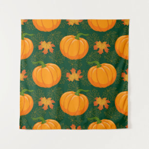 Tenture Citrouille orange dessin animé et feuilles de érab