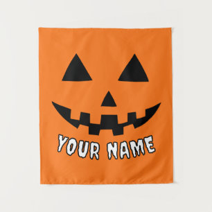 Tenture Citrouille orange personnalisé Halloween Votre Nom