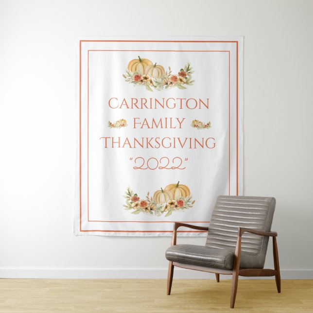 Tenture Citrouilles de Thanksgiving aquarelle florale  (En situation)