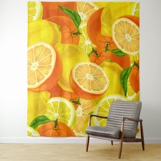 Tenture Citrus d'été Citrons et Oranges Whimsical Artwork™ (En situation)
