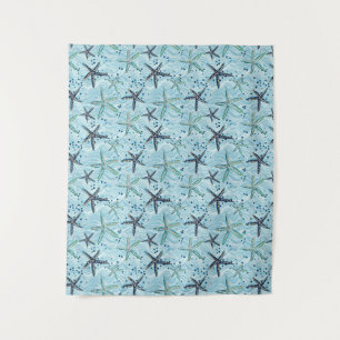 Tenture Clair bleu et or Starfish sur Ocean Wave Motif