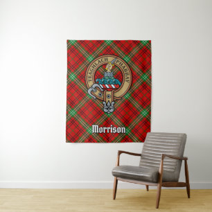 Tenture Clan Morrison Crest sur Red Tartan