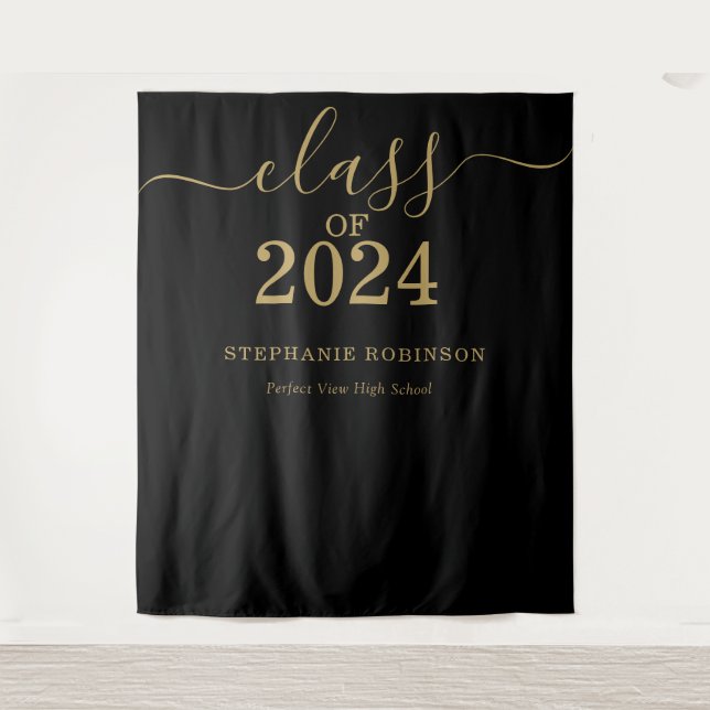 Tenture Classe de 2024 Gold Script Graduation Backdrop Pro (Devant)