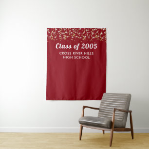 Tenture Classe d'école Année Rouge Or personnalisé fond