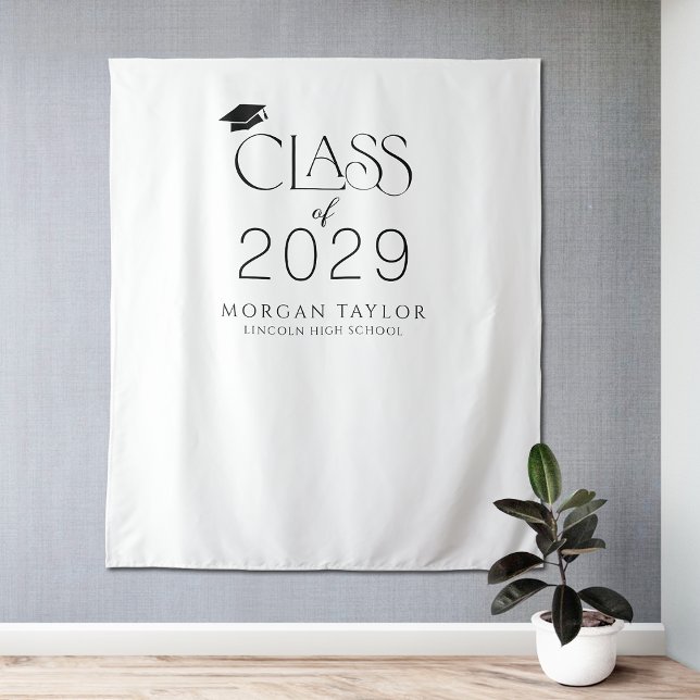 Tenture Classe minimale d'élégance gracieuse de 2025 Grad  (Minimal Graceful Elegance Class of 2025 Grad Party Tapestry)