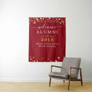 Tenture Classe Reunion Welcome Alumni Red Gold Stars