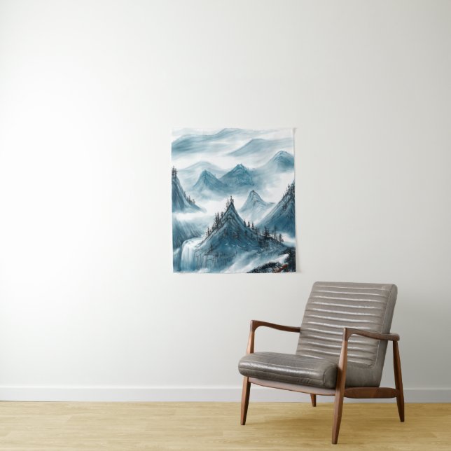 Tenture Classic Bleu Blanc Chinoiserie Paysage Peinture (En situation)