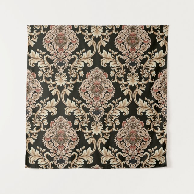 Tenture classique damask jacquard motif avec cadre abstrai (Devant)