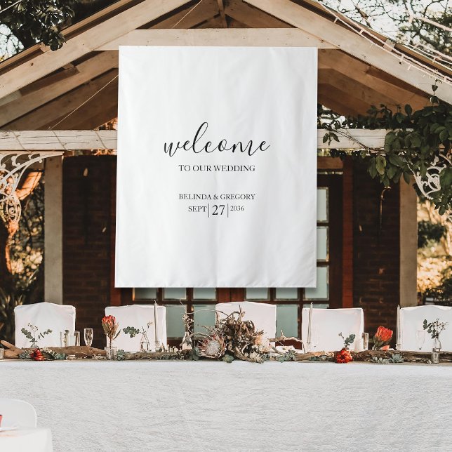 Tenture Classy Script Welcome To Our Wedding Fabric Sign  (Classy Script Welcome To Our Wedding Fabric Sign Tapestry)