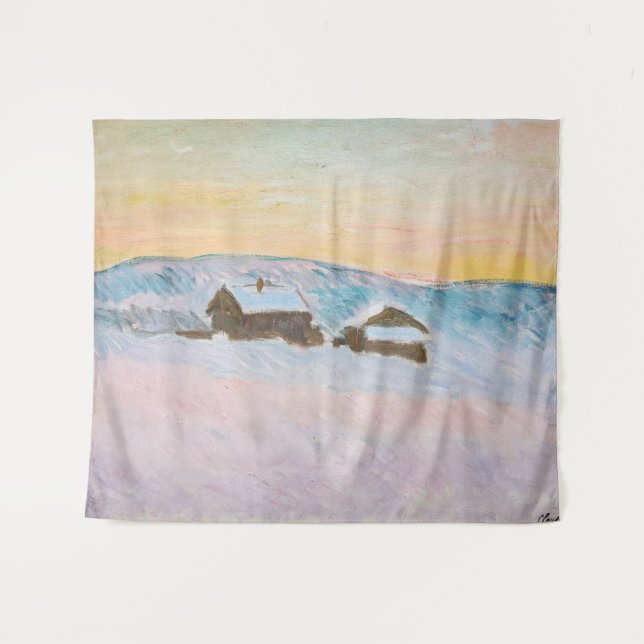 Tenture Claude Monet - Norvège Paysage, Maisons Bleues (Devant (Horizontal))