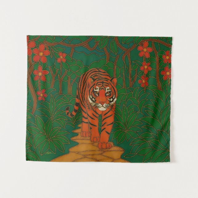Tenture Cloisonne Art Tiger on the Jungle Path (Devant (Horizontal))