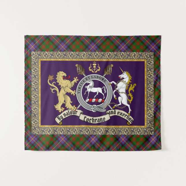 Tenture Cochrane Clan Badge & Tartan (Devant (Horizontal))