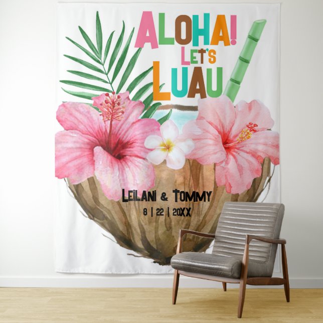 Tenture Cocktail de noix de coco | Aloha Luau Tropical Haw (En situation)