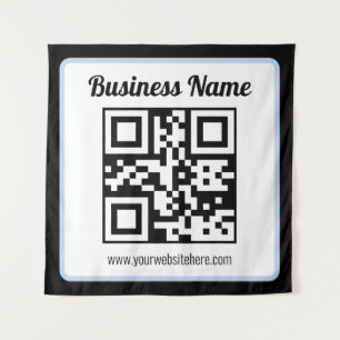 Tenture Code QR éditable & Texte avec bordure bleu clair