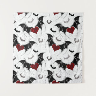 Tenture Coeur d'Halloween avec ailes de chauve-souris noir