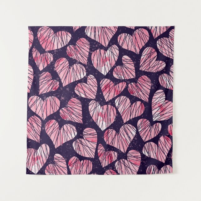 Tenture Coeur rose : motif transparent aquarelle. (Devant)