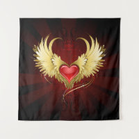 Coeur rouge avec ailes d'or