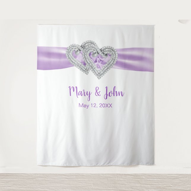 Tenture Coeurs de diamant Mariage de ruban violet arrière- (Devant)