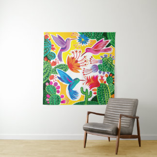 Tenture Colibris et cactus en fleurs