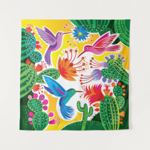 Tenture Colibris et cactus en fleurs