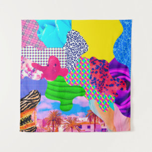 Tenture Collage d'art contemporain. Mélange textuelle styl