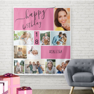 Tenture Collage de 10 Photos Personnalisé Rose Tout Âge