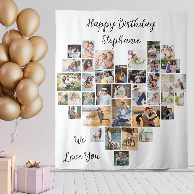 Tenture Collage de 36 photos en forme de cœur Joyeux Anniv (Créateur téléchargé)