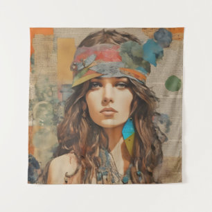 Tenture Collage de femmes hippies des années 1970