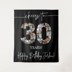 Tenture Collage de photos d'anniversaire noir 30 ans Grand