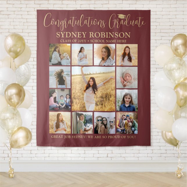 Tenture Collage de photos de diplômes Bourgogne & Gold Con (Créateur téléchargé)
