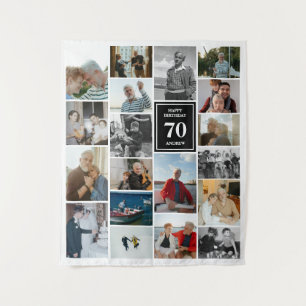 Tenture Collage de photos noir Joyeux anniversaire Nom et 