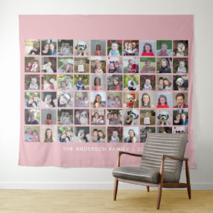 Tenture Collage photo de 60 Carrés avec texte - rose pâle