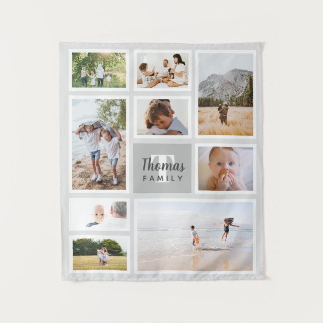 Tenture Collage photo de la famille monochrome gris modern (Devant)