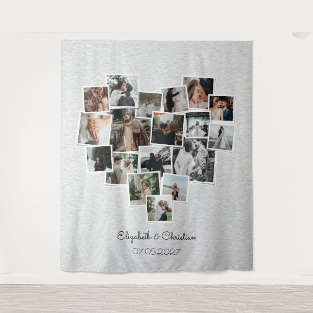 Tenture Collage photo en forme de coeur Mariage romantique (Devant)