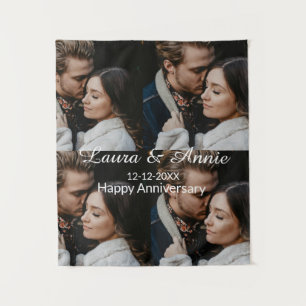 Tenture Collage photo joyeux anniversaire nom date simple