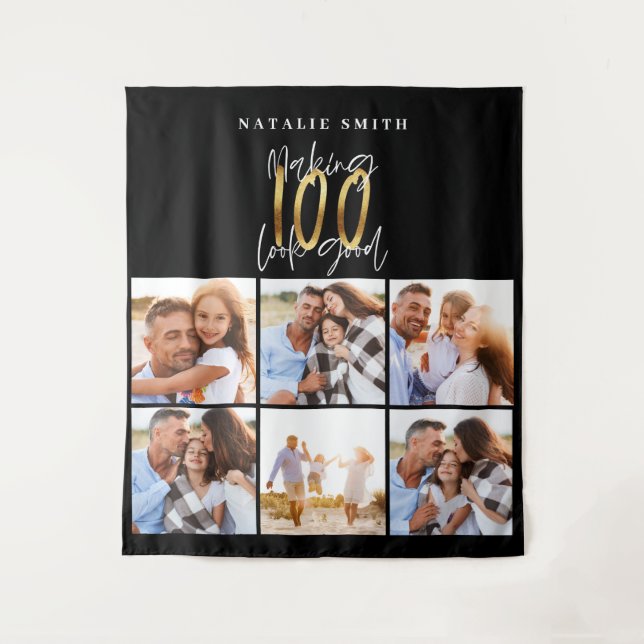 Tenture Collage photo noir et or 100e anniversaire moderne (Devant)